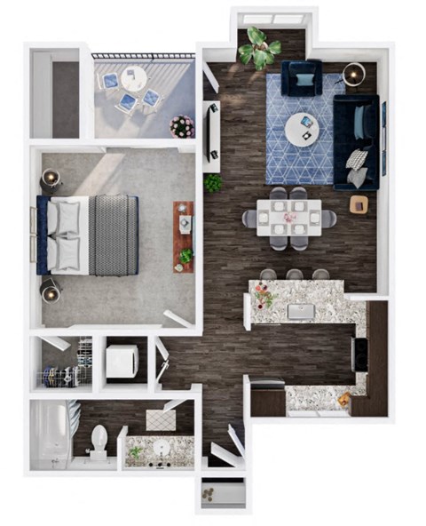 Floor plan for 1 bed, 1 bath, 600 sqft
